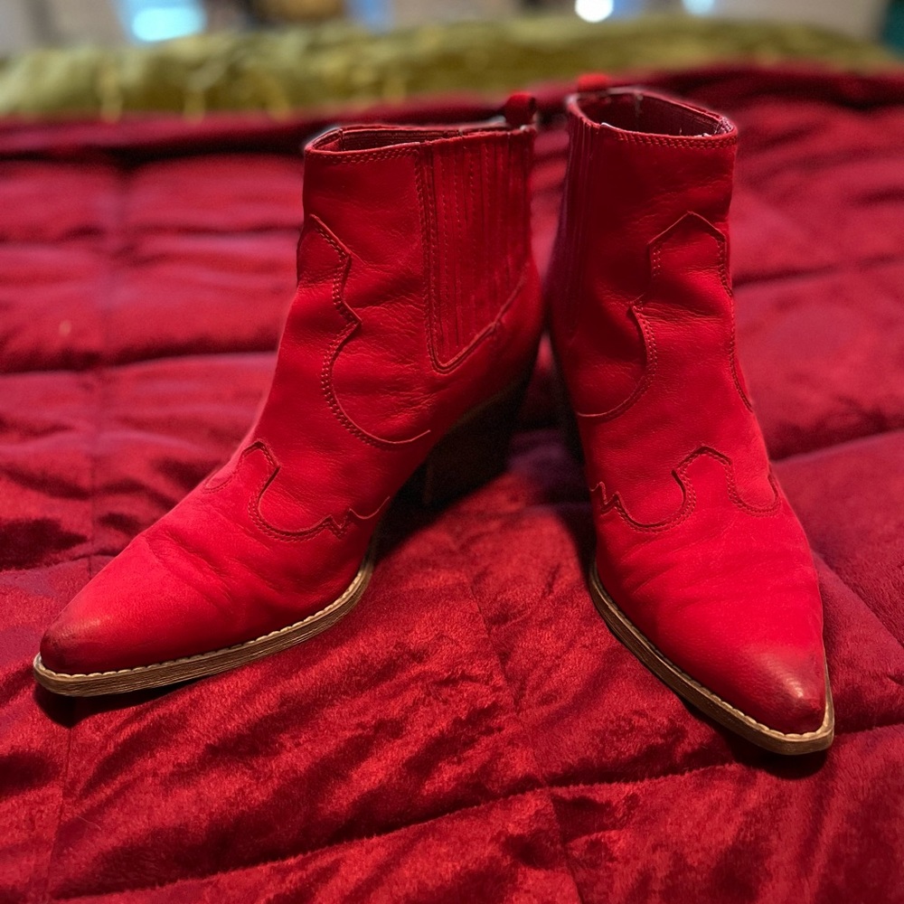 Red suede booties